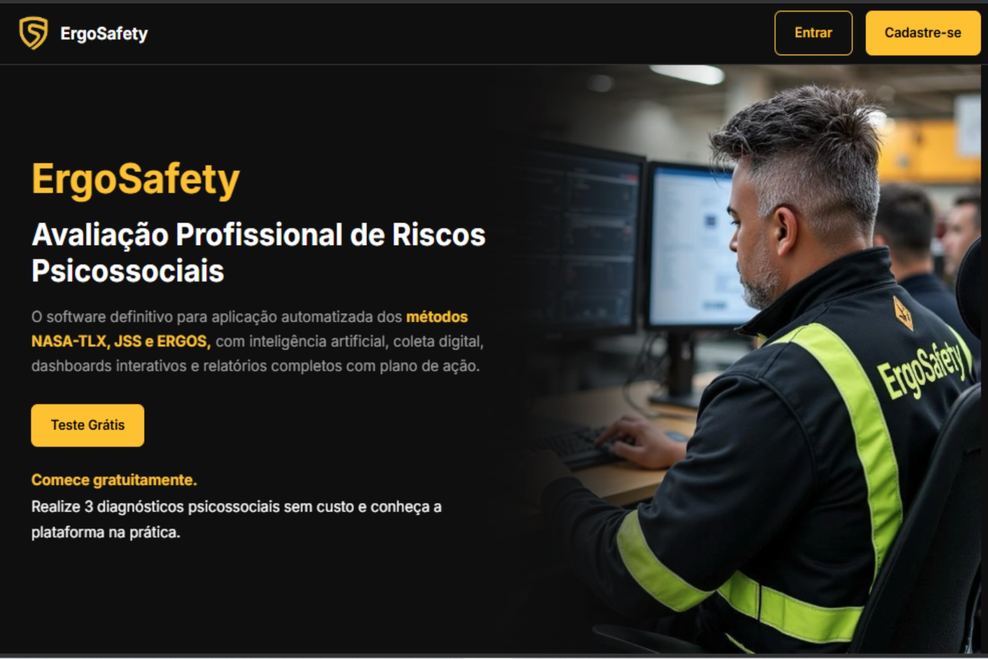 Interface responsiva da plataforma ErgoSafety desenvolvida com React e Django