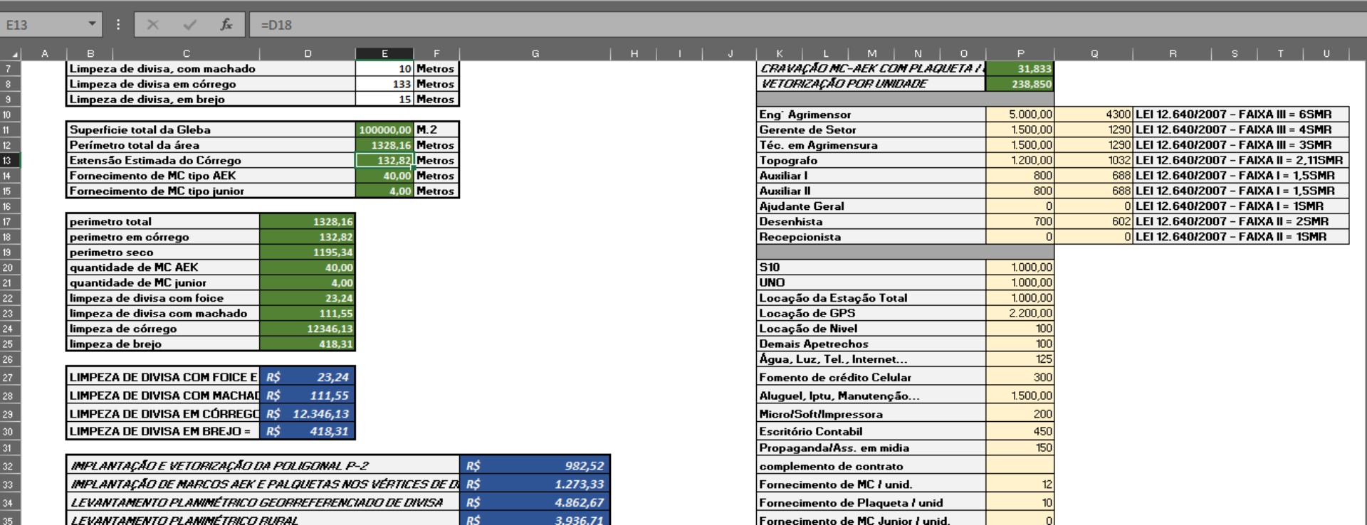 Interface de software de automação para cálculos de limpeza de terrenos de fazendas