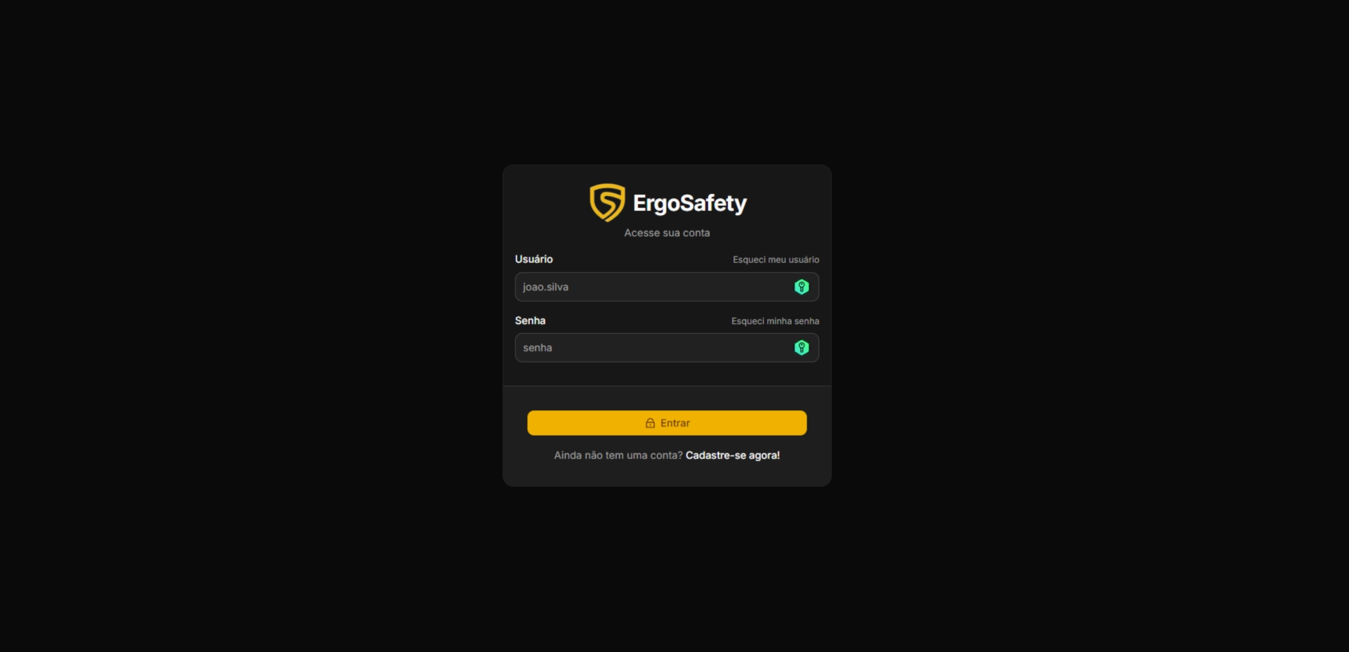 Tela de login segura desenvolvida em React para a aplicação kit de ferramentas psicossocial cognitiva